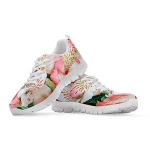 White And Pink Alstroemeria Print White Sneakers