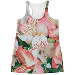 White And Pink Alstroemeria Print Women's Racerback Tank Top