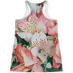 White And Pink Alstroemeria Print Women's Racerback Tank Top