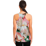 White And Pink Alstroemeria Print Women's Racerback Tank Top
