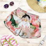 White And Pink Alstroemeria Print Women's Shorts