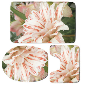 White And Pink Amaryllis Print 3 Piece Bath Mat Set