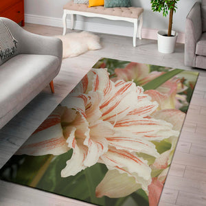 White And Pink Amaryllis Print Area Rug