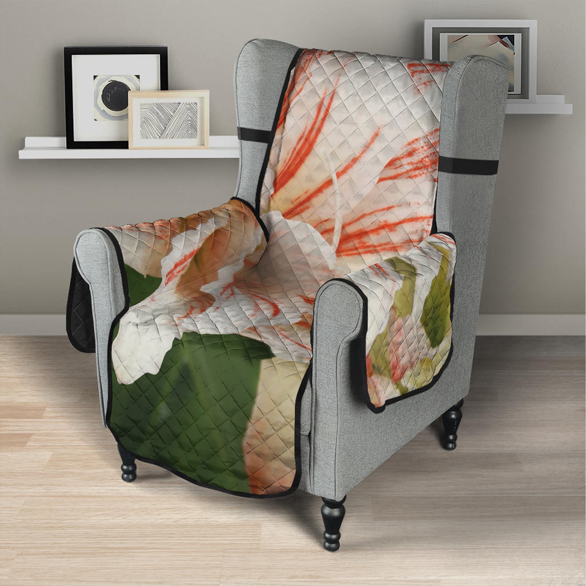 White And Pink Amaryllis Print Armchair Protector