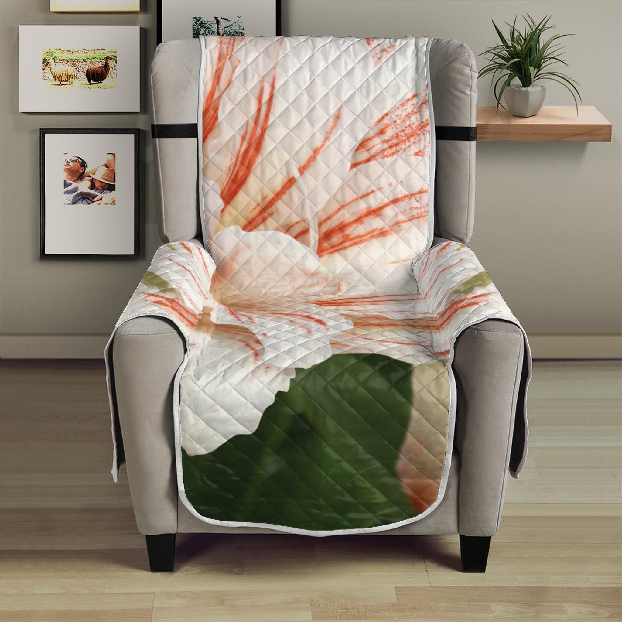 White And Pink Amaryllis Print Armchair Protector