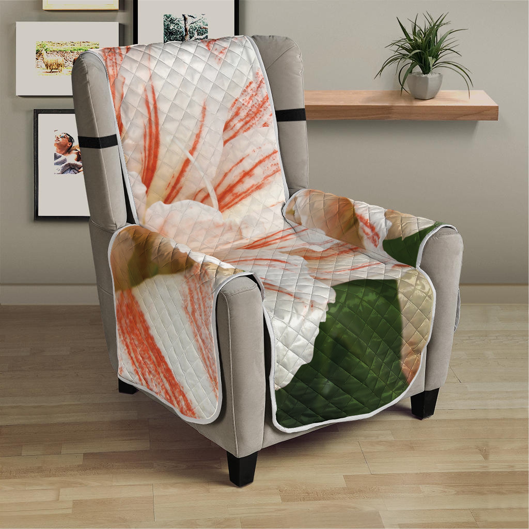 White And Pink Amaryllis Print Armchair Protector