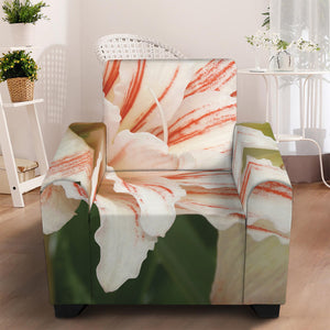 White And Pink Amaryllis Print Armchair Slipcover