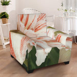 White And Pink Amaryllis Print Armchair Slipcover