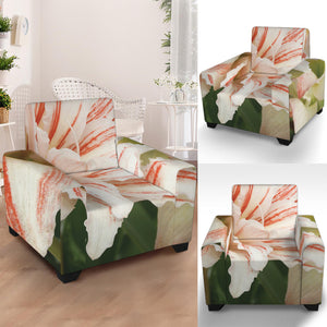 White And Pink Amaryllis Print Armchair Slipcover