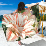 White And Pink Amaryllis Print Beach Sarong Wrap