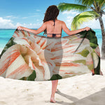 White And Pink Amaryllis Print Beach Sarong Wrap
