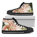 White And Pink Amaryllis Print Black High Top Sneakers