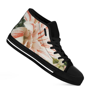 White And Pink Amaryllis Print Black High Top Shoes