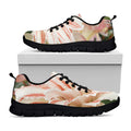 White And Pink Amaryllis Print Black Running Shoes