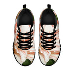 White And Pink Amaryllis Print Black Sneakers