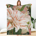 White And Pink Amaryllis Print Blanket