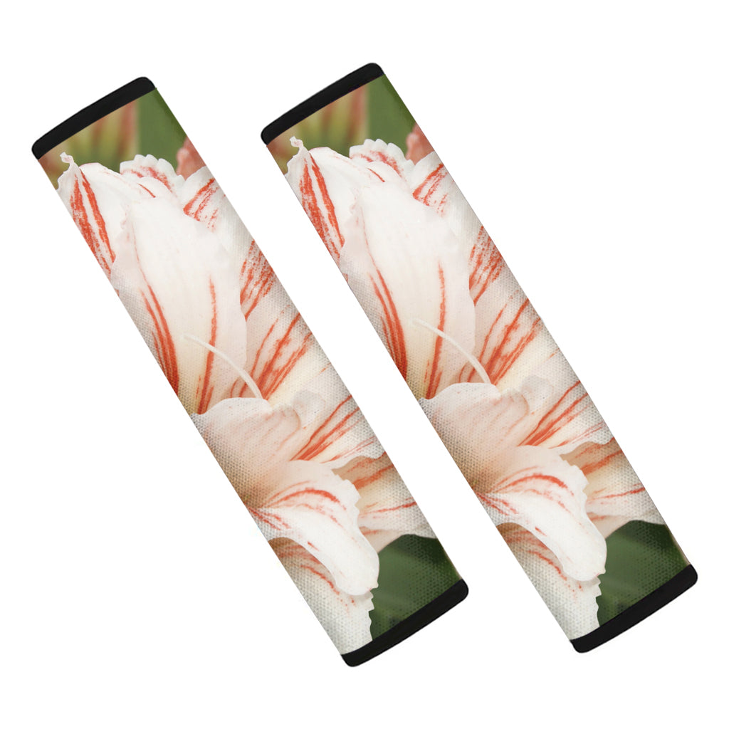 White And Pink Amaryllis Print Car Seat Belt Covers