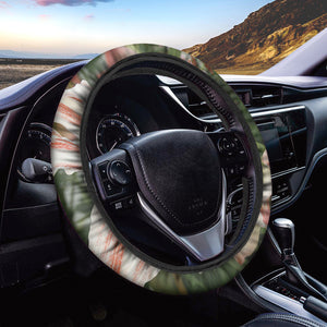 White And Pink Amaryllis Print Car Steering Wheel Cover