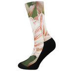 White And Pink Amaryllis Print Crew Socks