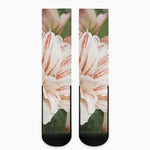 White And Pink Amaryllis Print Crew Socks