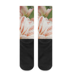 White And Pink Amaryllis Print Crew Socks