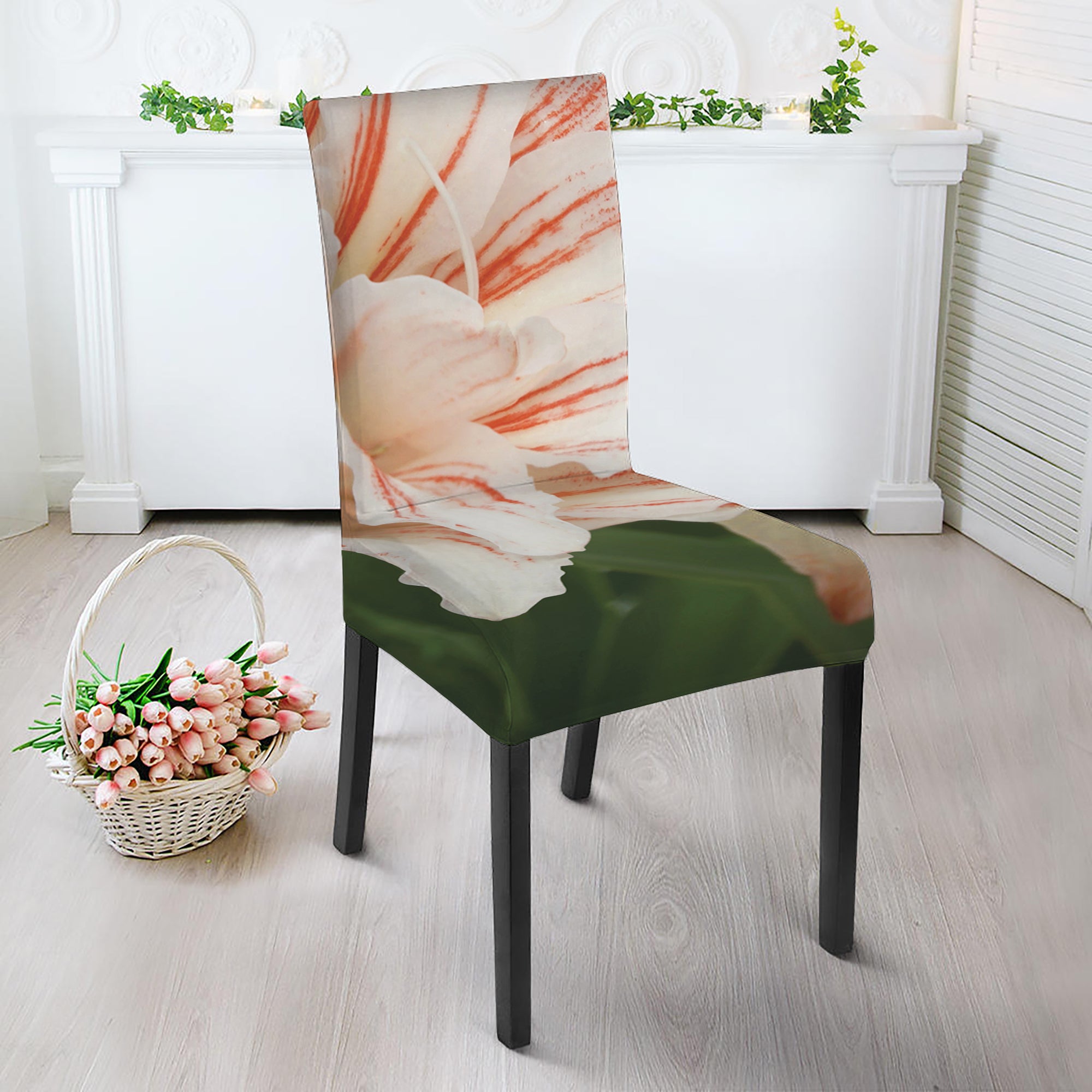 White And Pink Amaryllis Print Dining Chair Slipcover