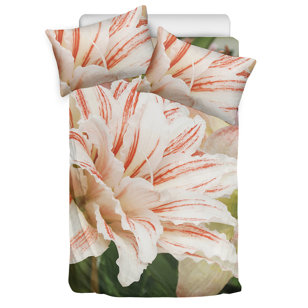 White And Pink Amaryllis Print Duvet Cover Bedding Set