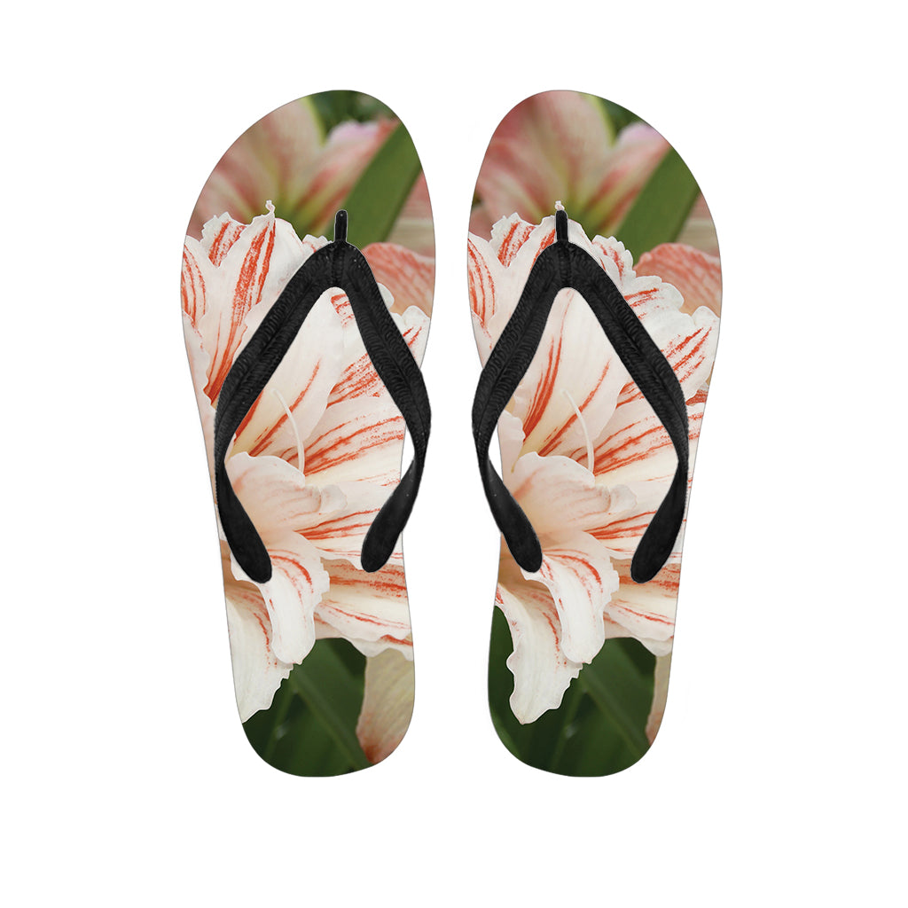 White And Pink Amaryllis Print Flip Flops