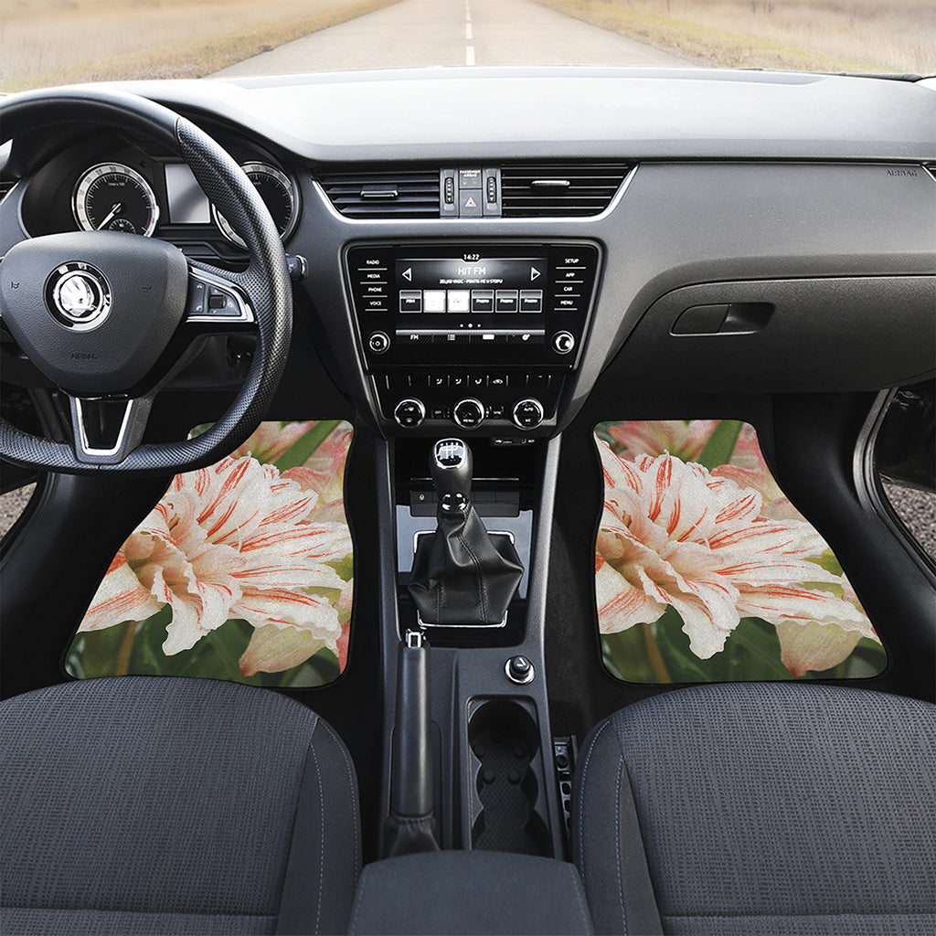 White And Pink Amaryllis Print Front and Back Car Floor Mats