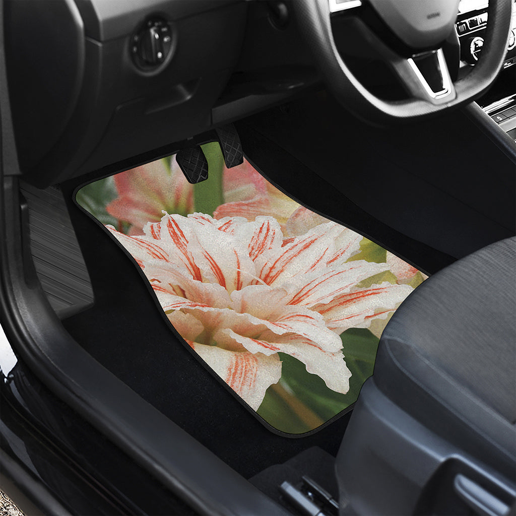 White And Pink Amaryllis Print Front and Back Car Floor Mats