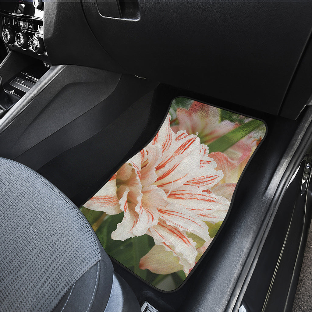 White And Pink Amaryllis Print Front and Back Car Floor Mats