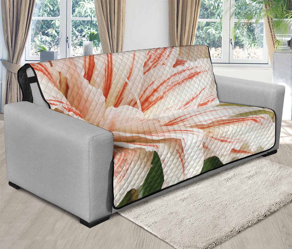 White And Pink Amaryllis Print Futon Protector