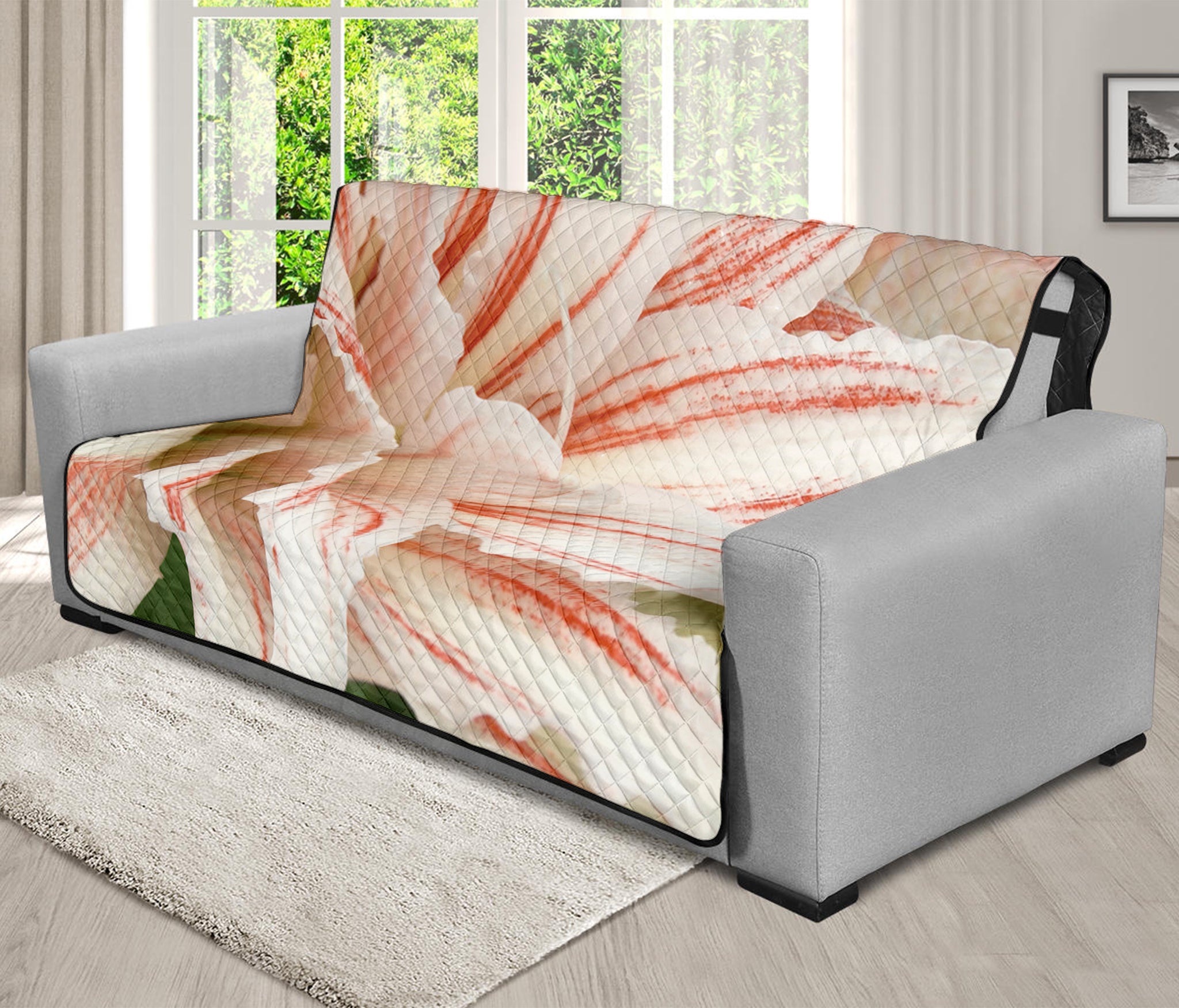 White And Pink Amaryllis Print Futon Protector