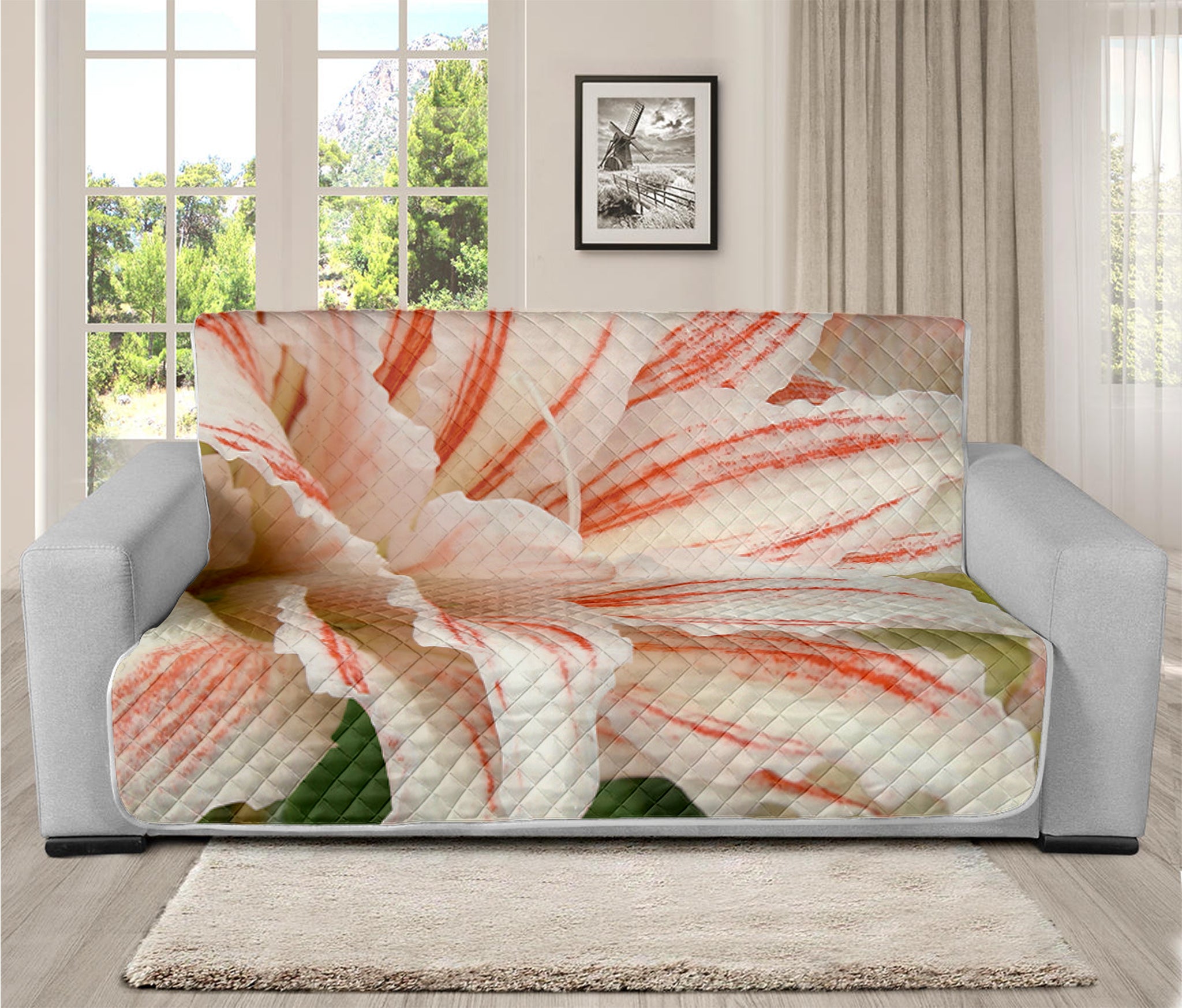 White And Pink Amaryllis Print Futon Protector