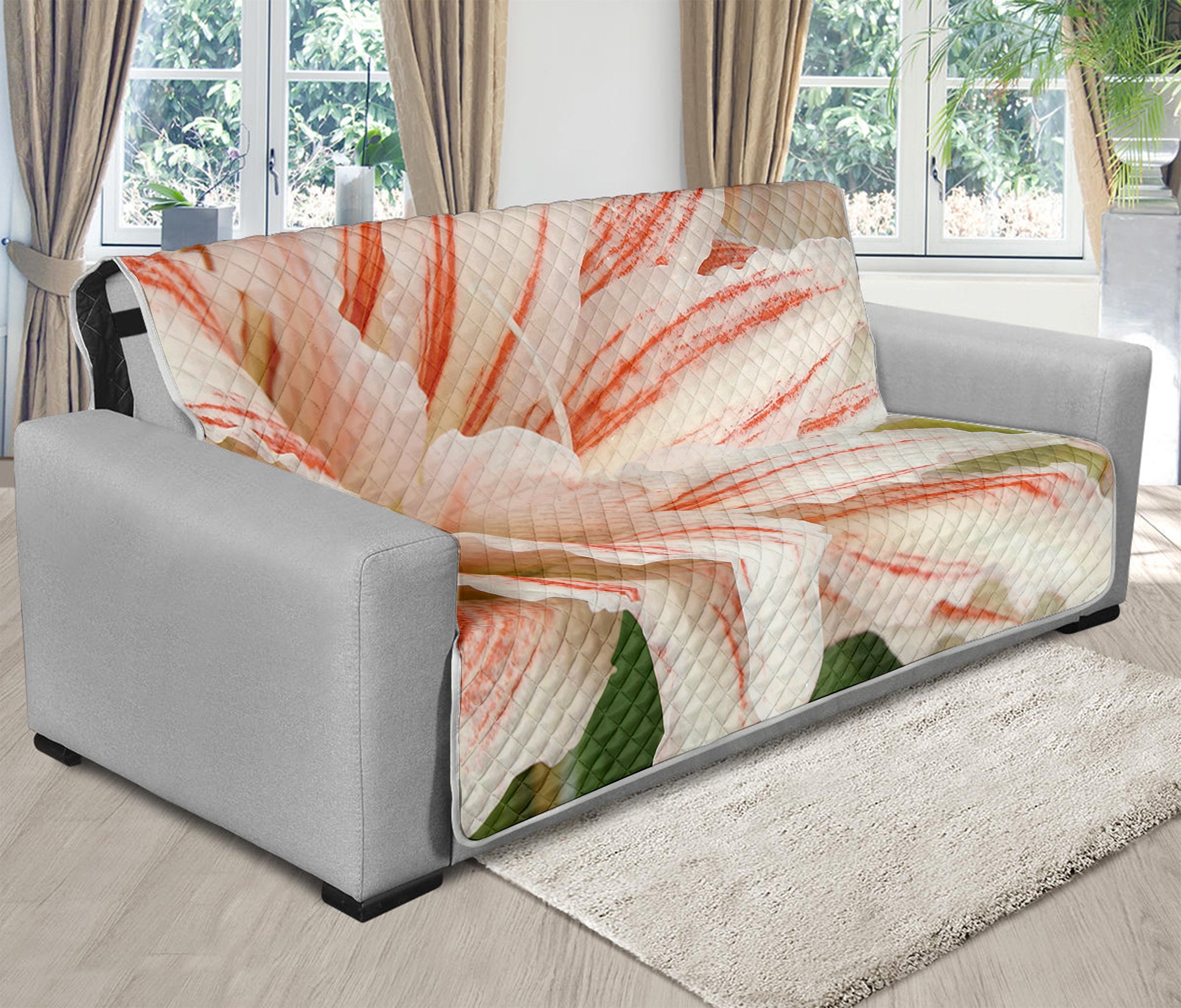 White And Pink Amaryllis Print Futon Protector