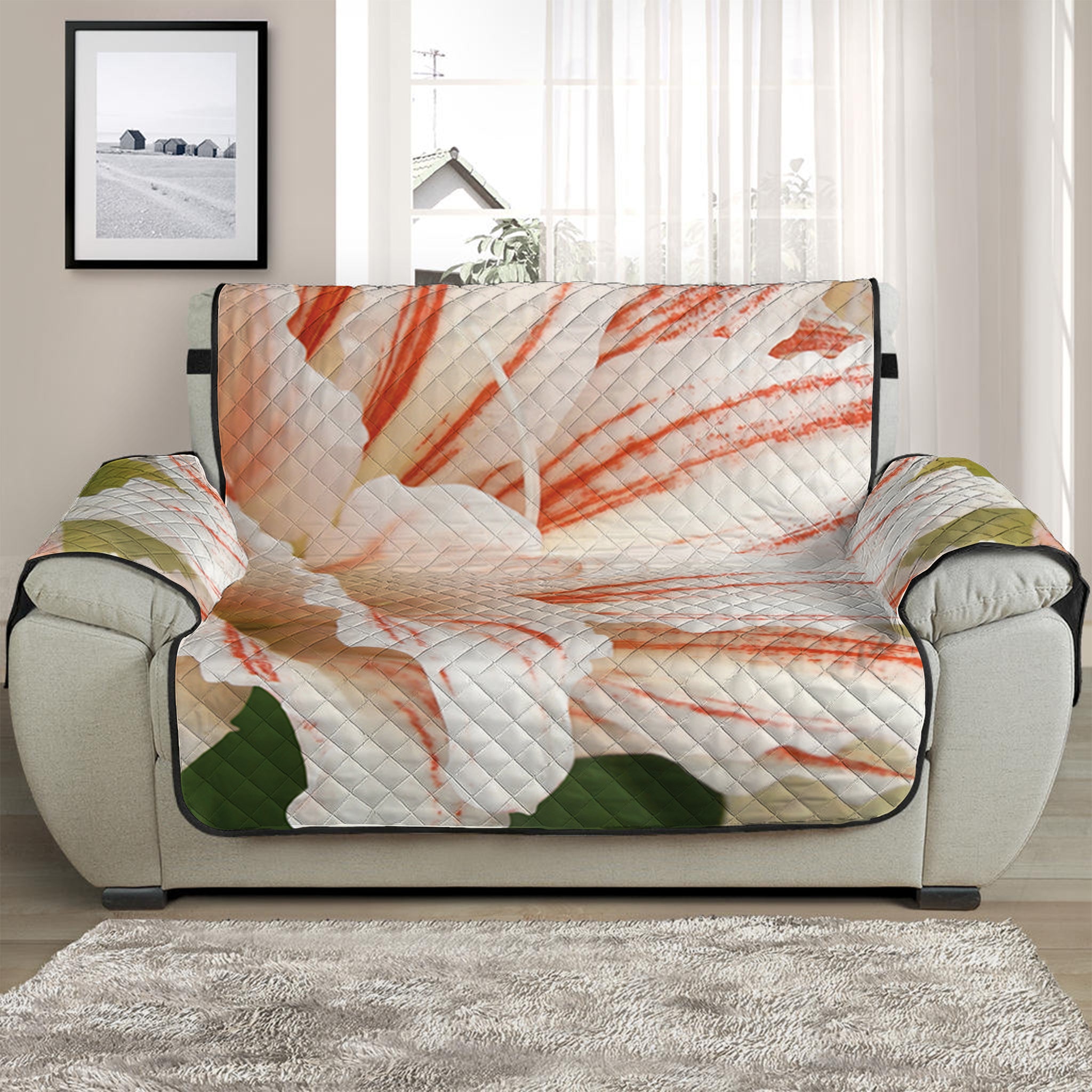 White And Pink Amaryllis Print Half Sofa Protector