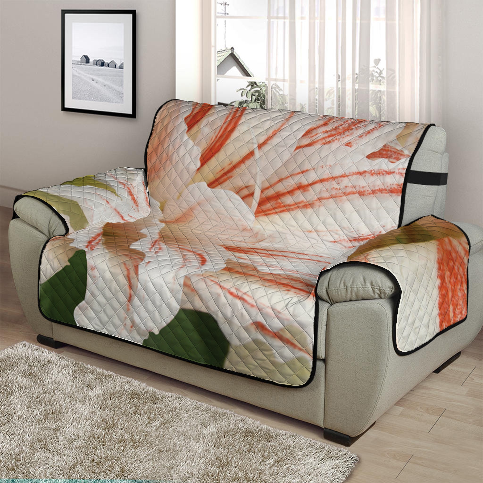 White And Pink Amaryllis Print Half Sofa Protector