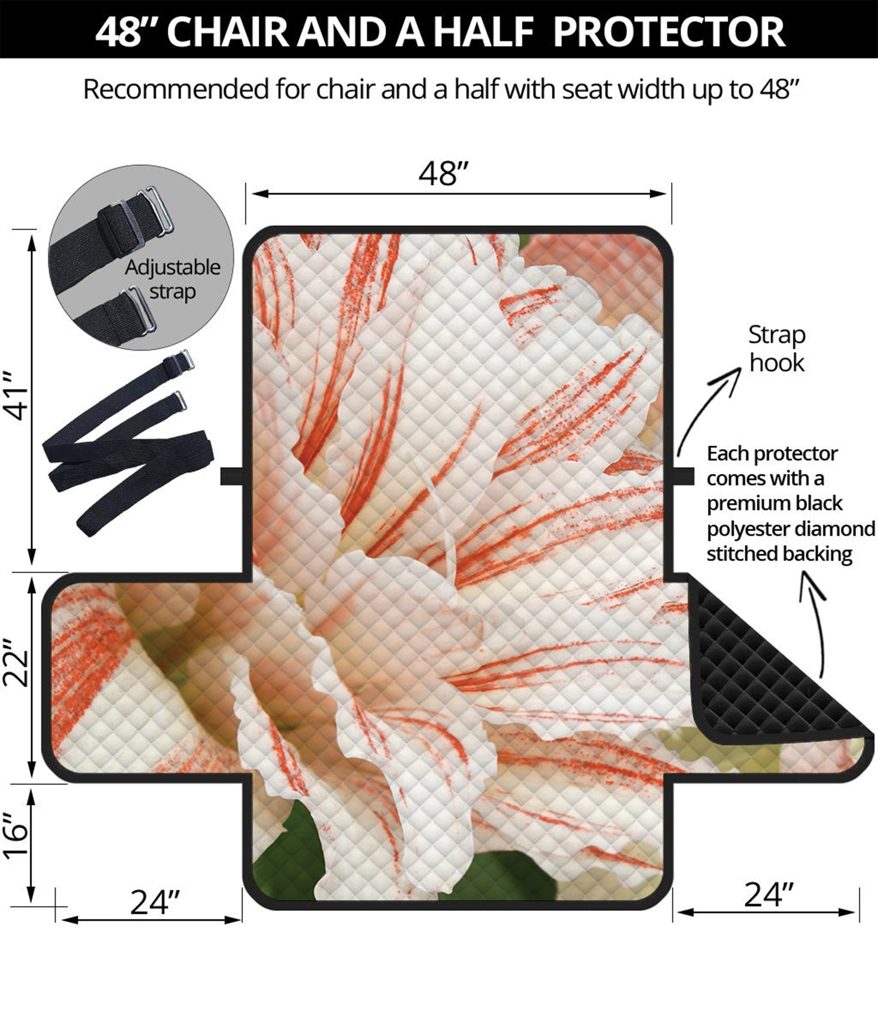 White And Pink Amaryllis Print Half Sofa Protector