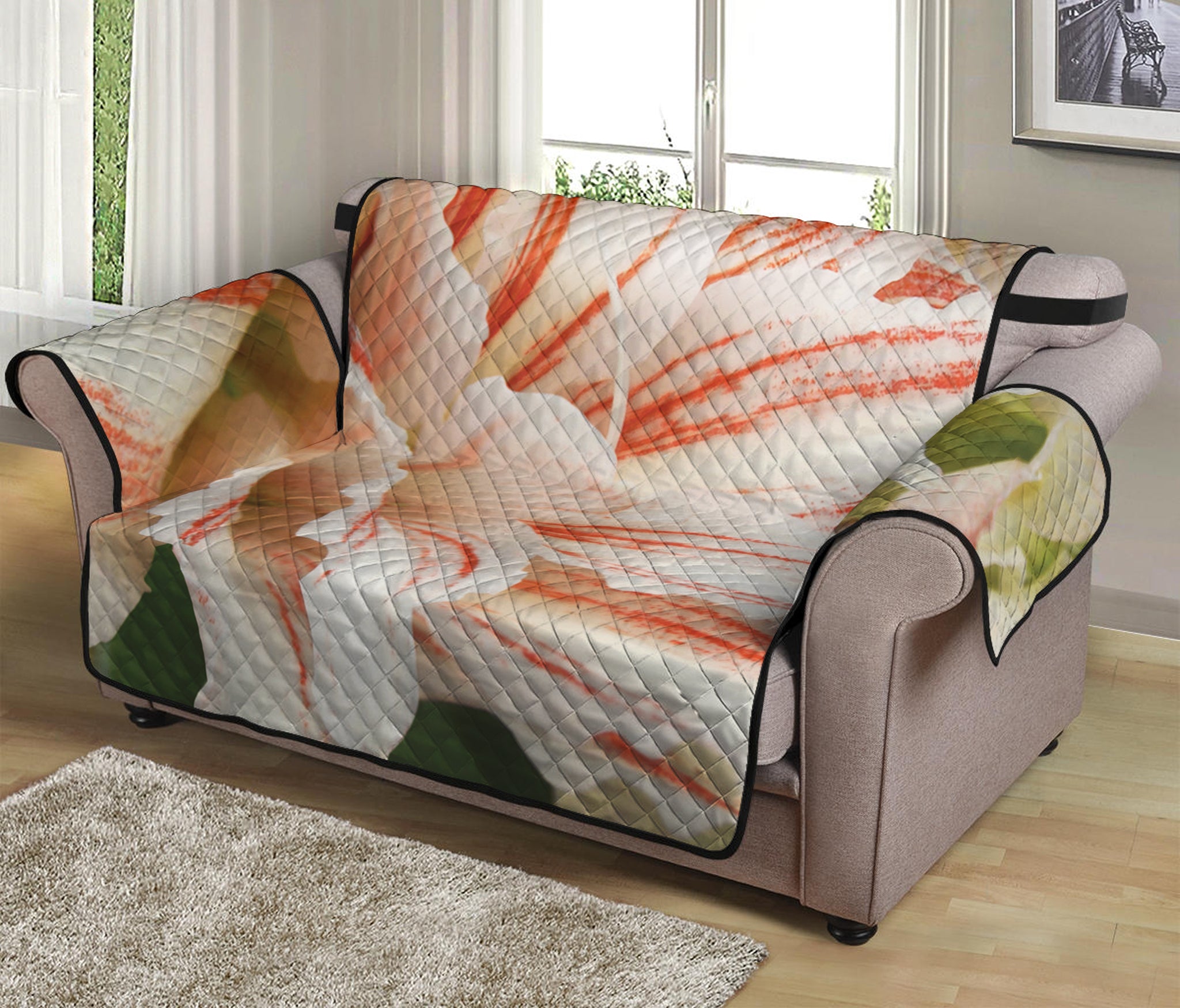 White And Pink Amaryllis Print Loveseat Protector