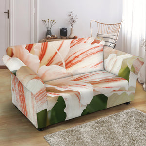 White And Pink Amaryllis Print Loveseat Slipcover