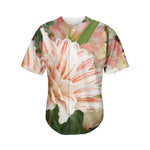 White And Pink Amaryllis Print Men's Baseball Jersey