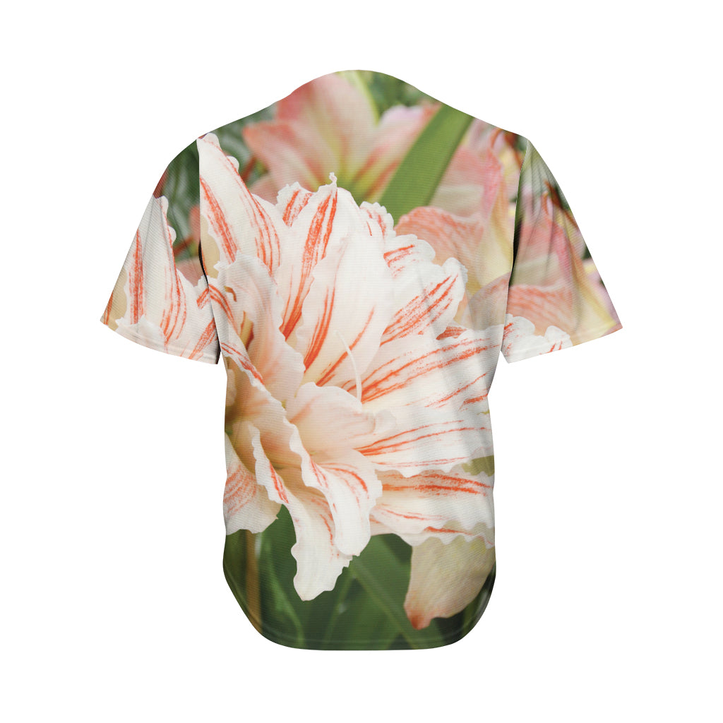 White And Pink Amaryllis Print Men's Baseball Jersey