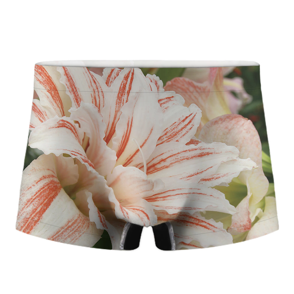 White And Pink Amaryllis Print Men's Boxer Briefs