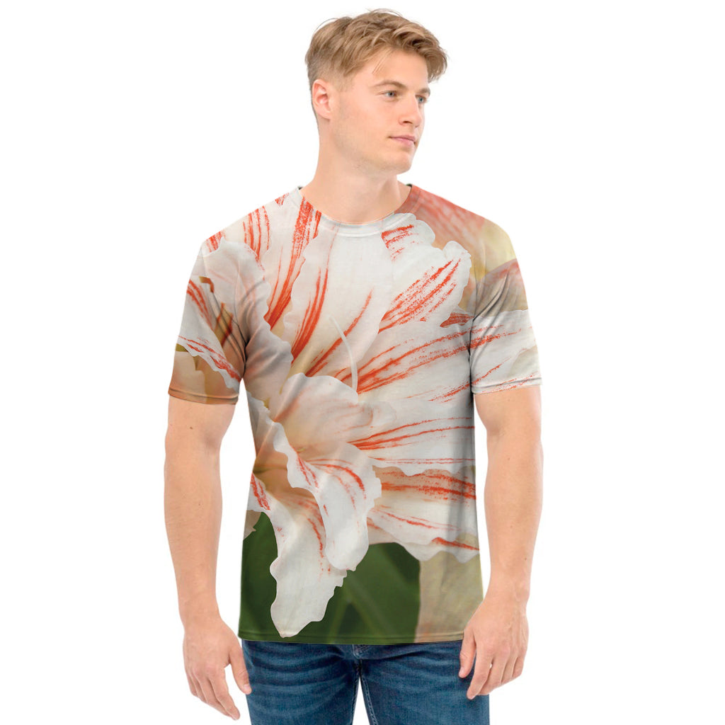 White And Pink Amaryllis Print Men's T-Shirt