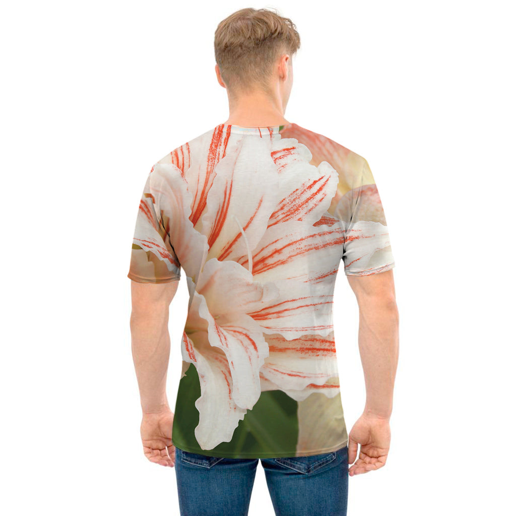 White And Pink Amaryllis Print Men's T-Shirt