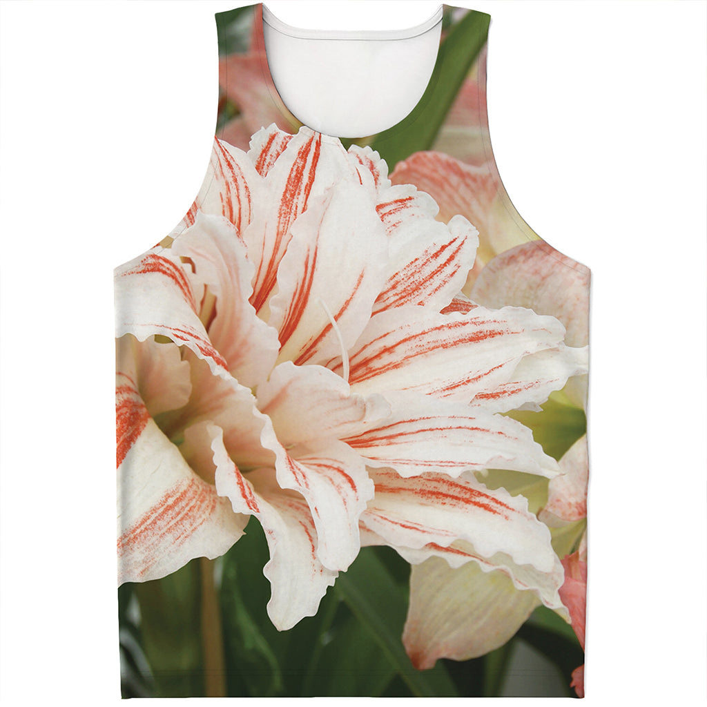 White And Pink Amaryllis Print Men's Tank Top