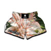 White And Pink Amaryllis Print Muay Thai Boxing Shorts