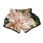 White And Pink Amaryllis Print Muay Thai Boxing Shorts