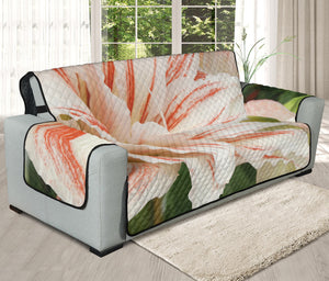 White And Pink Amaryllis Print Oversized Sofa Protector