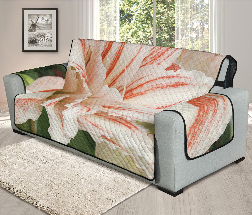 White And Pink Amaryllis Print Oversized Sofa Protector